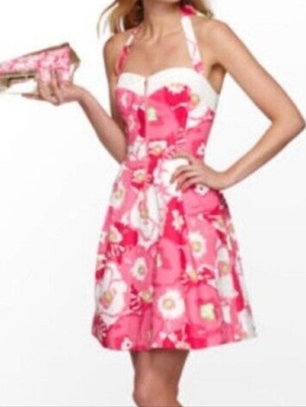 Lilly Pulitzer Marisa Hotty Pink Floral Halter Dress Size 8.
